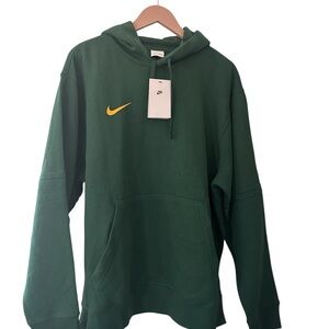 Nike Men's Dark Green Hoodie with Yellow Swoosh